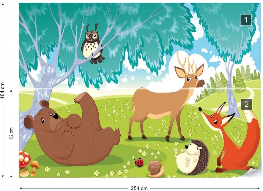 Fototapet GLIX - Cartoon Animals In The Forest + adeziv GRATUIT Tapet nețesute - 254x184 cm