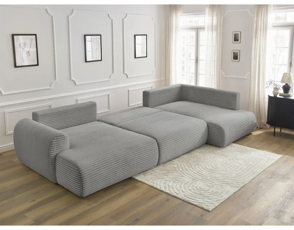 Colțar gri închis extensibil/cu spațiu de depozitare cu tapițerie din catifea reiată (cu colț pe partea dreaptă/în formă de "U") Lucien – Bobochic Paris