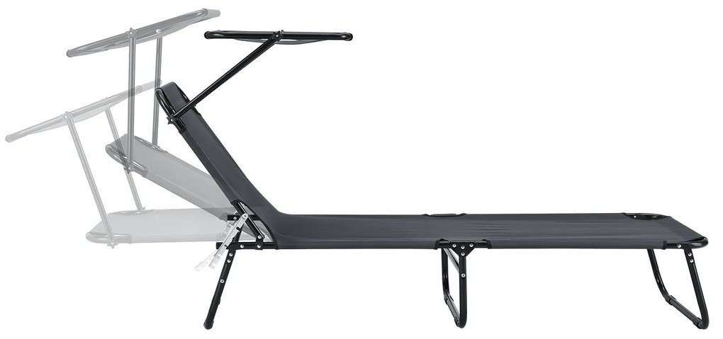 Sezlong "Corfu" cu acoperis neagru si parasolar gri închis