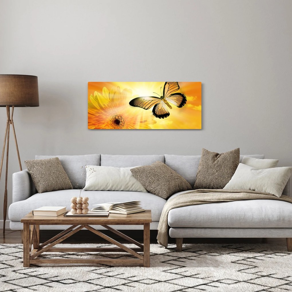 Tablou - Fluture galben cu flori (120x50 cm)