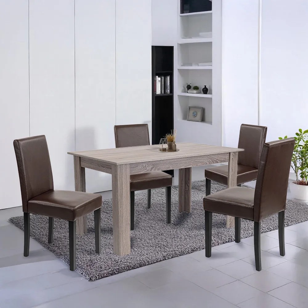 Set de masă Leon 4+1 stejar York-maro