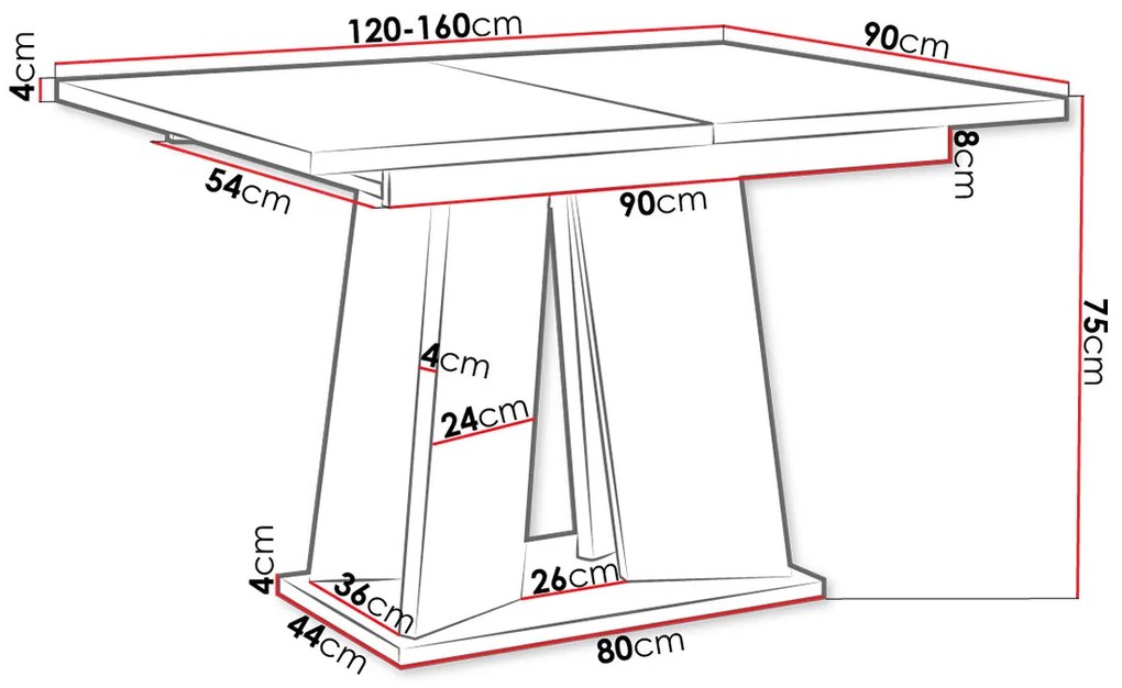 Masă sufragerie extensibilă 120 cm Jeremias (lucios Alb + beton) (pentru 4-6 persoane). 1105342