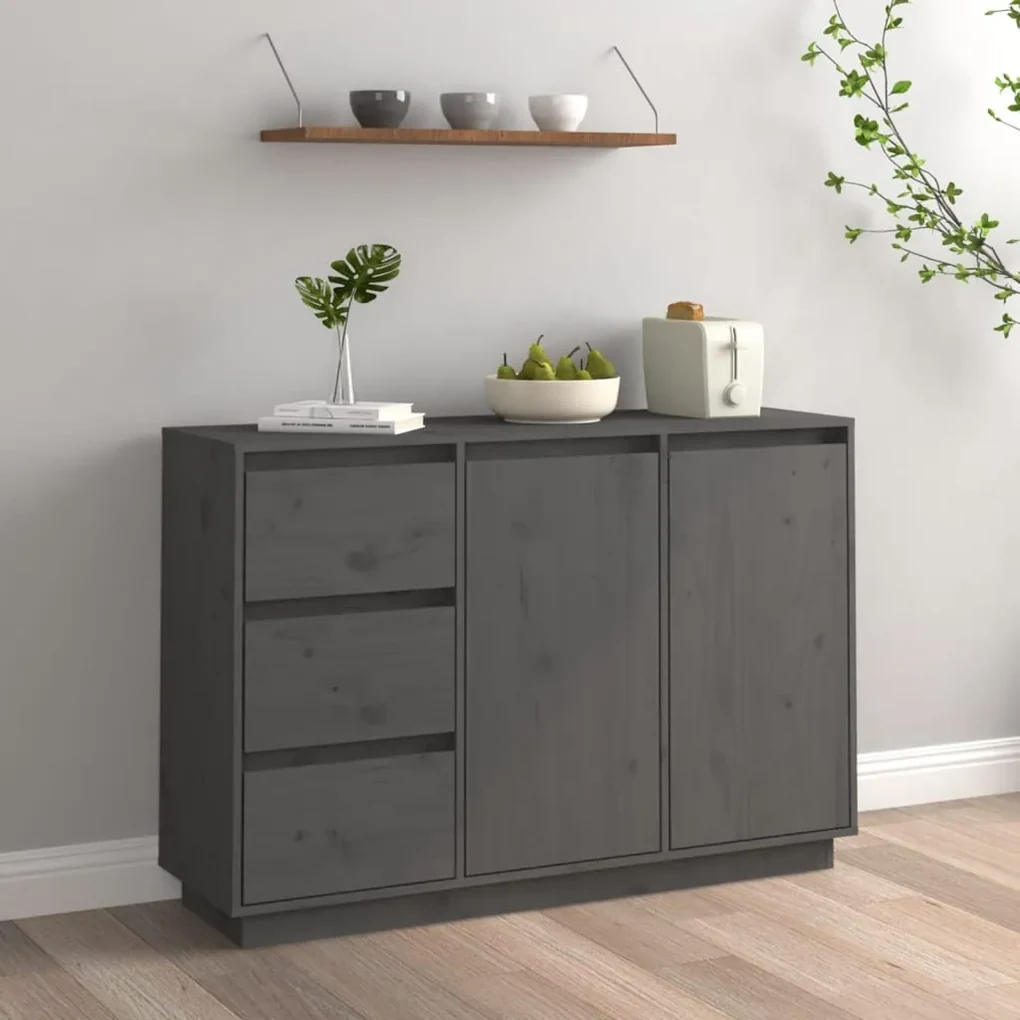 813806 vidaXL Servantă, gri, 111x34x75 cm, lemn masiv de pin