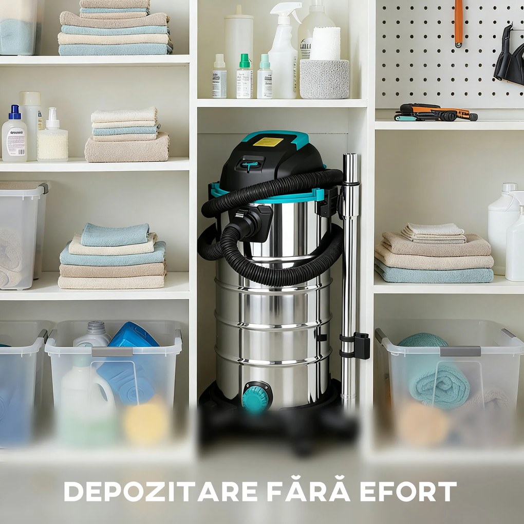 HOMCOM Aspirator 3 în 1 de 1400W, Aspirator de Solide și Lichide și Suflător, Recipient de 18L din Oțel Inox, Filtru Triplu și Accesorii, pentru Casă, Garaj și Birou | Aosom Romania