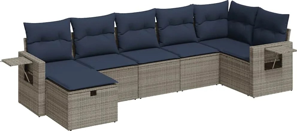 vidaXL Set canapele de grădină, 7 piese, cu perne, gri, poliratan