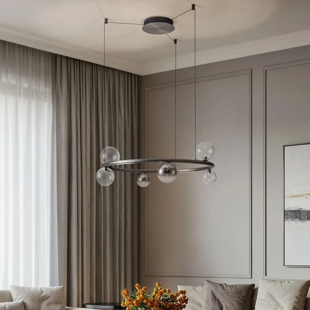 Lustra circulara iluminat LED, CELSO argintiu/ transparent/ fumuriu