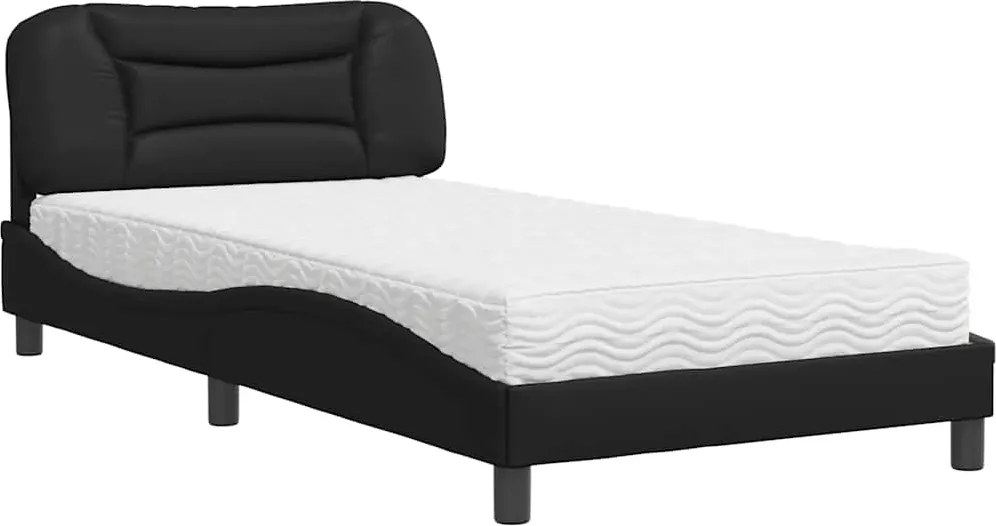vidaXL Pat cu saltea, Hvar, negru, 100x200 cm, piele ecologică