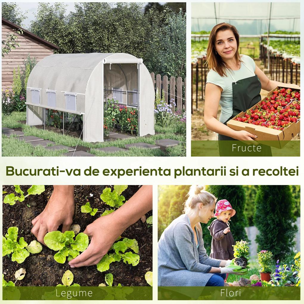 Outsunny Seră de Grădină Tip Cort Tunel din Policarbonat, pentru Cultivarea Legumelor și Fructelor, Alb | Aosom Romania