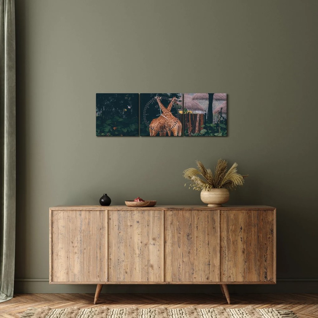 Tablou cu două girafe (cu ceas) (90x30 cm)