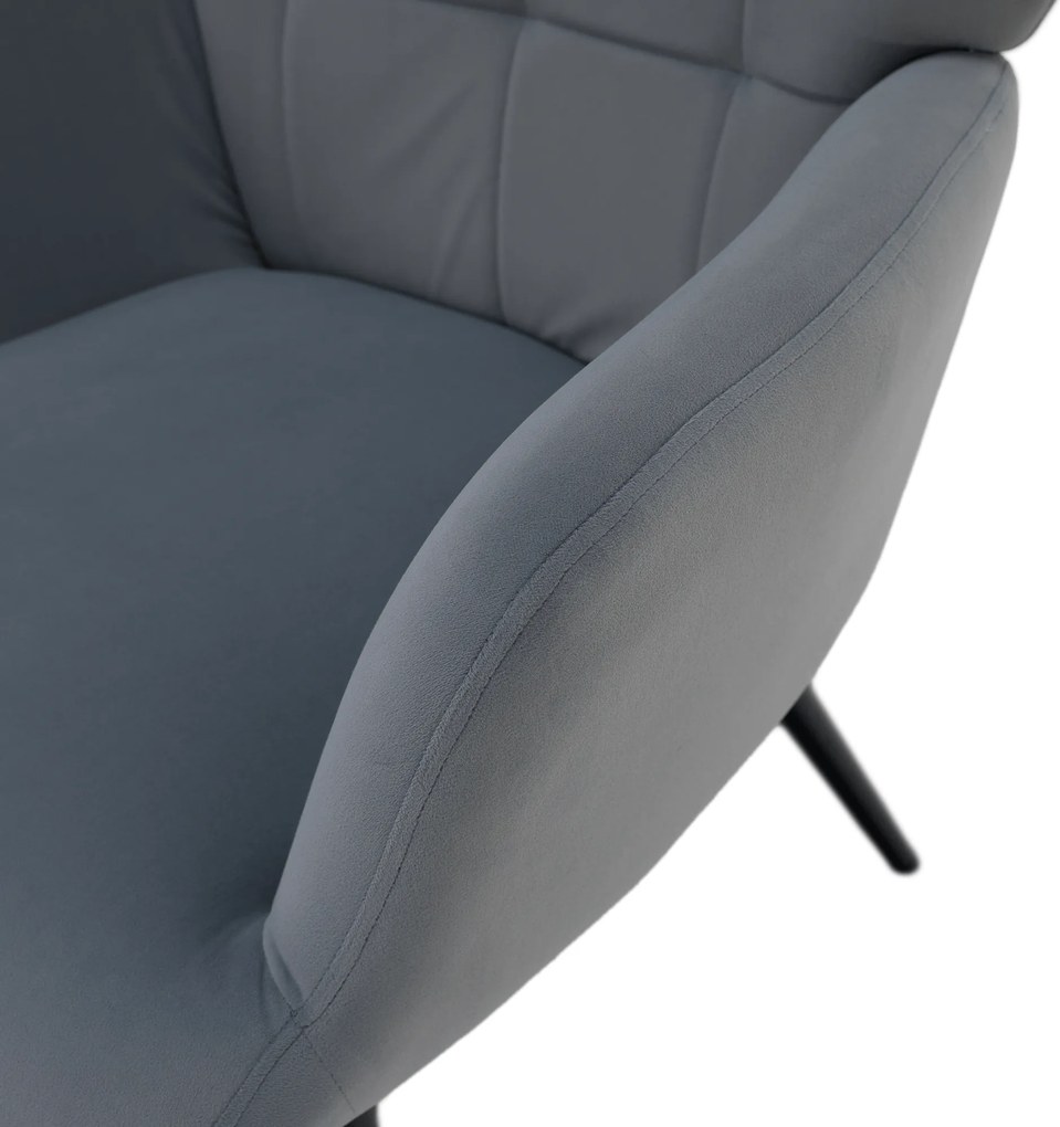 Fotoliu cu suport pentru picioare, ţesătură Velvet gri/negru, HABEN