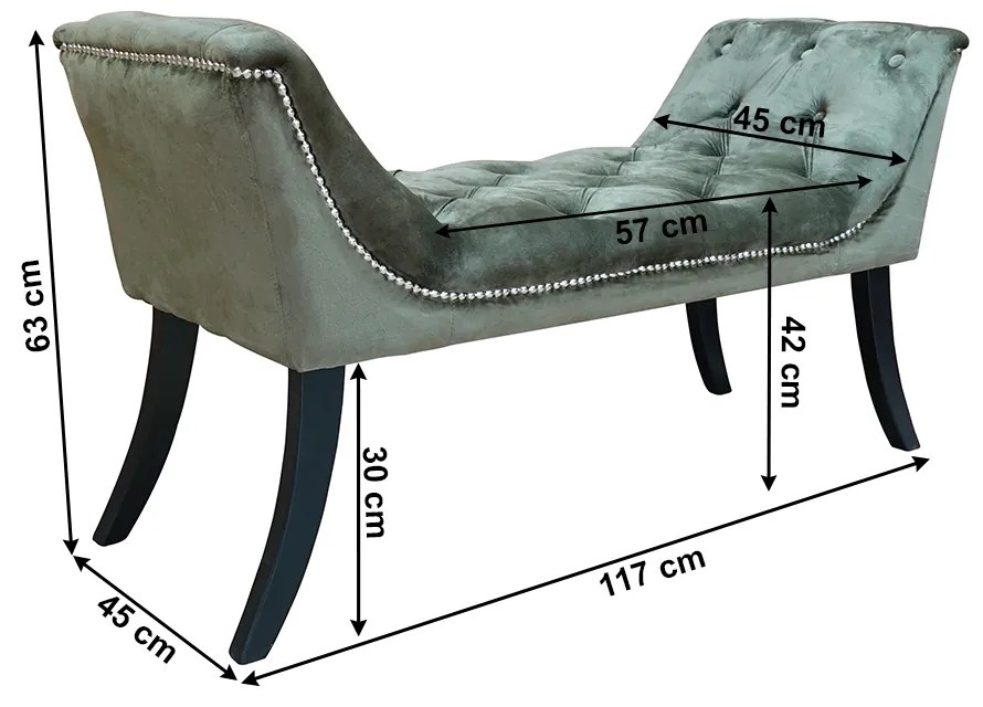 Bancă de design, ţesătură de catifea verde măsliniu / lemn, HEMY TYP 2