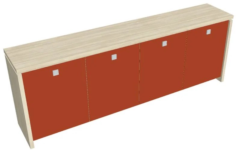Dulap mic Verno 248 x 46 x 90 cm, uși de sticlă, salcâm / portocaliu