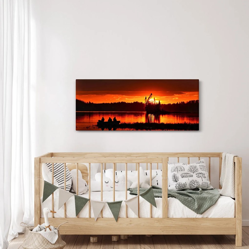 Tablou - Pescari pe lac (120x50 cm)