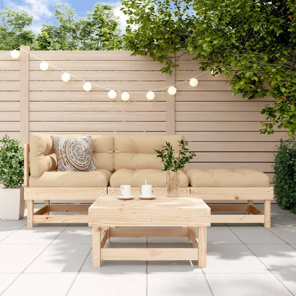 vidaXL Set mobilier de grădină cu perne, 4 piese, lemn masiv