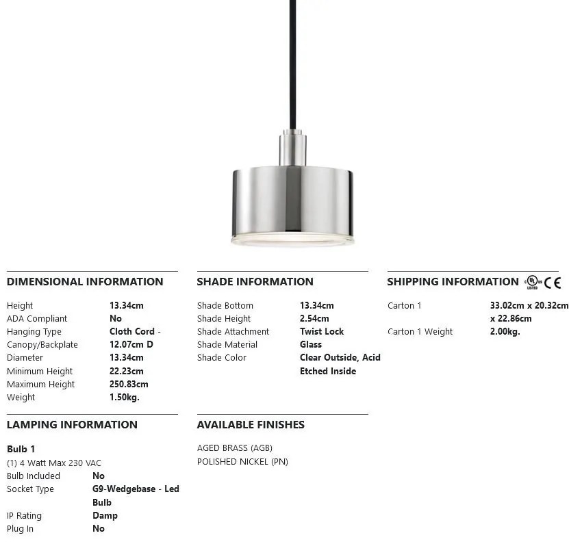 Pendul design modern NORA, nichel lucios