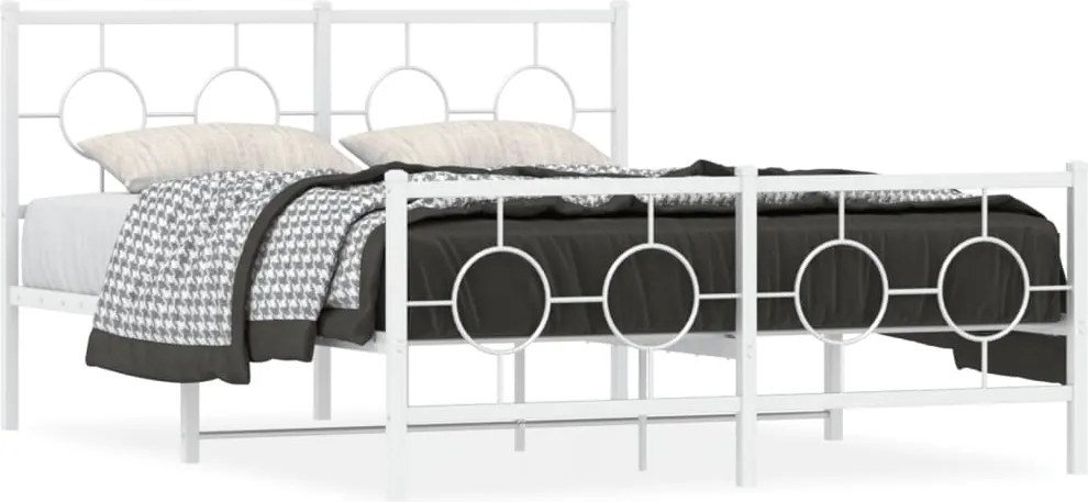 vidaXL Cadru de pat metalic cu tăblie de cap/picioare, alb, 140x190 cm
