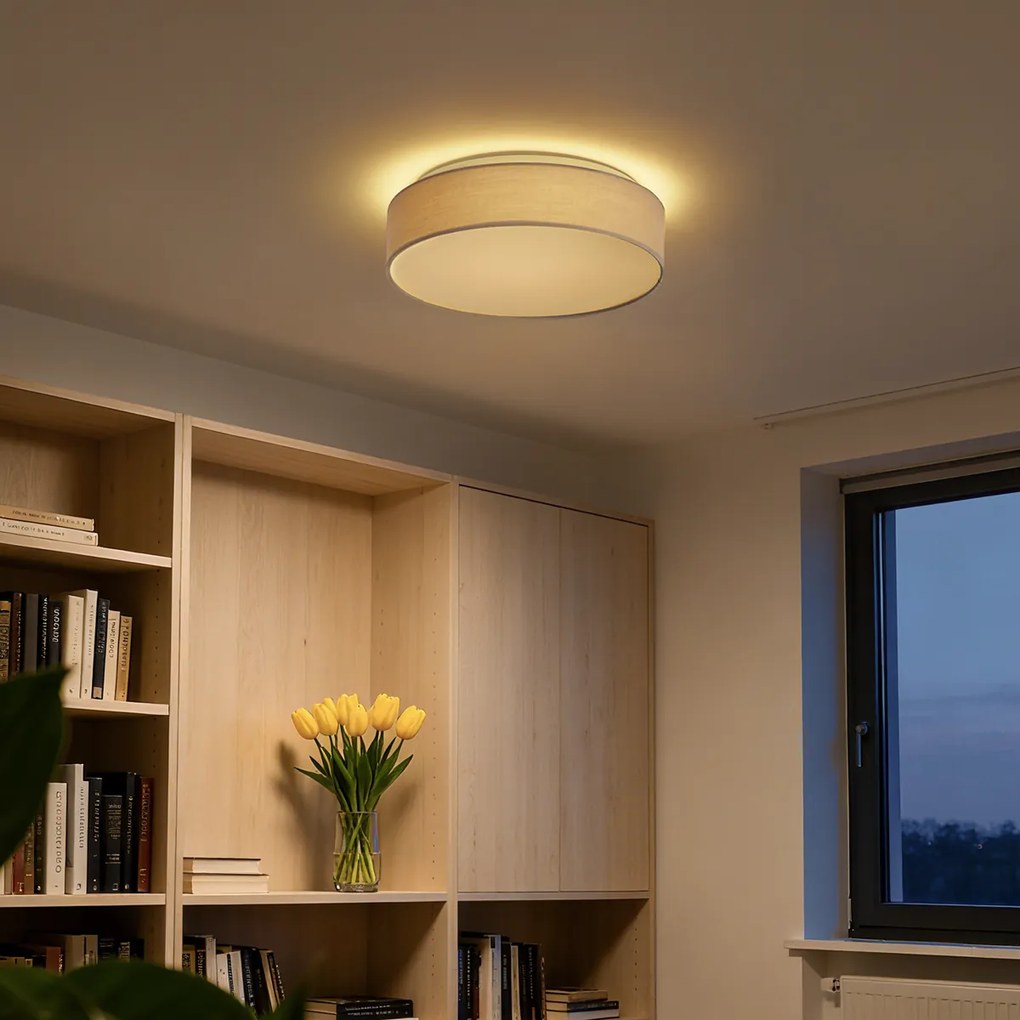 Plafonieră inteligentă bej 35cm incl. LED și telecomandă - Flat Drum