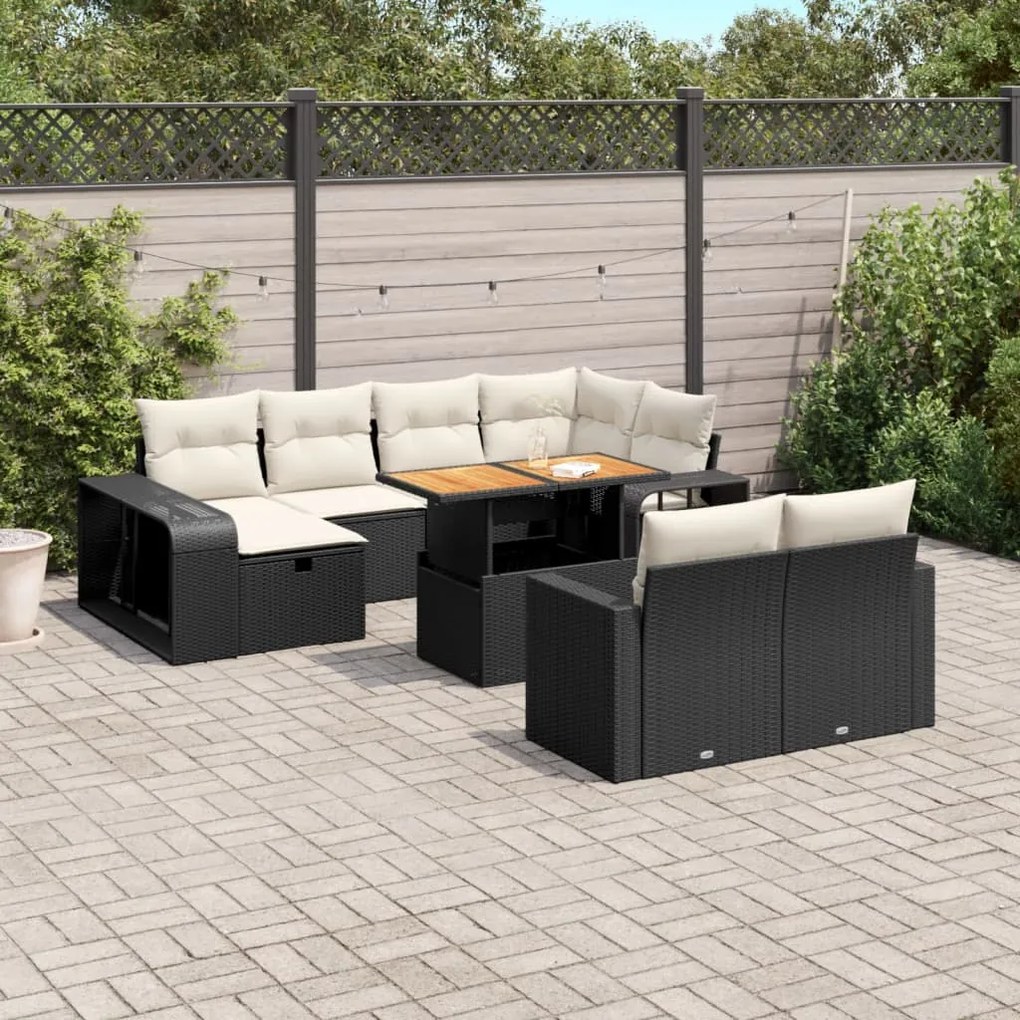 vidaXL Set canapele de grădină cu perne, 11 piese, negru, poliratan