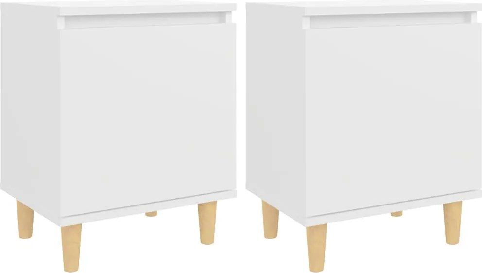 vidaXL Noptiere cu picioare lemn masiv, 2 buc., alb, 40x30x50 cm