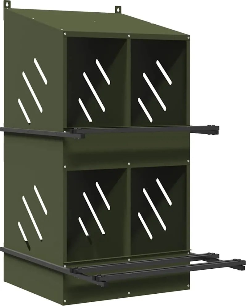 vidaXL Cuibă pentru pui cu 4 compartimente, metal verde măsline