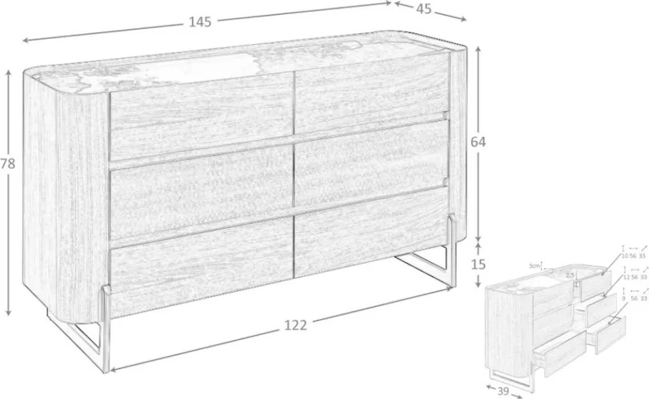Comoda 6 sertare deosebita design LUX Walnut-Marble