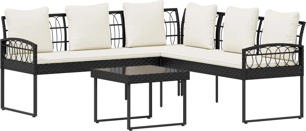 vidaXL Set de canapele pentru grădină cu pernă 2 pcs Negru și Crem