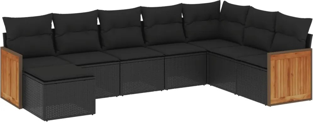 vidaXL Set mobilier de grădină cu perne, 8 piese, negru, poliratan
