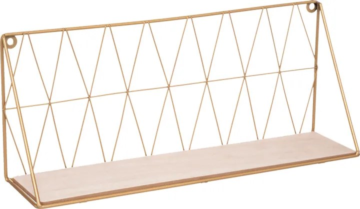 Etajera de perete Annera din MDF si metal, finisaj natural-auriu, 48x12x20 cm