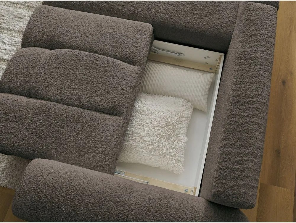 Colțar maro extensibil/cu spațiu de depozitare cu tapițerie din țesătură bouclé (cu colț pe partea stângă/cu șezlong) Roxelane – Bobochic Paris