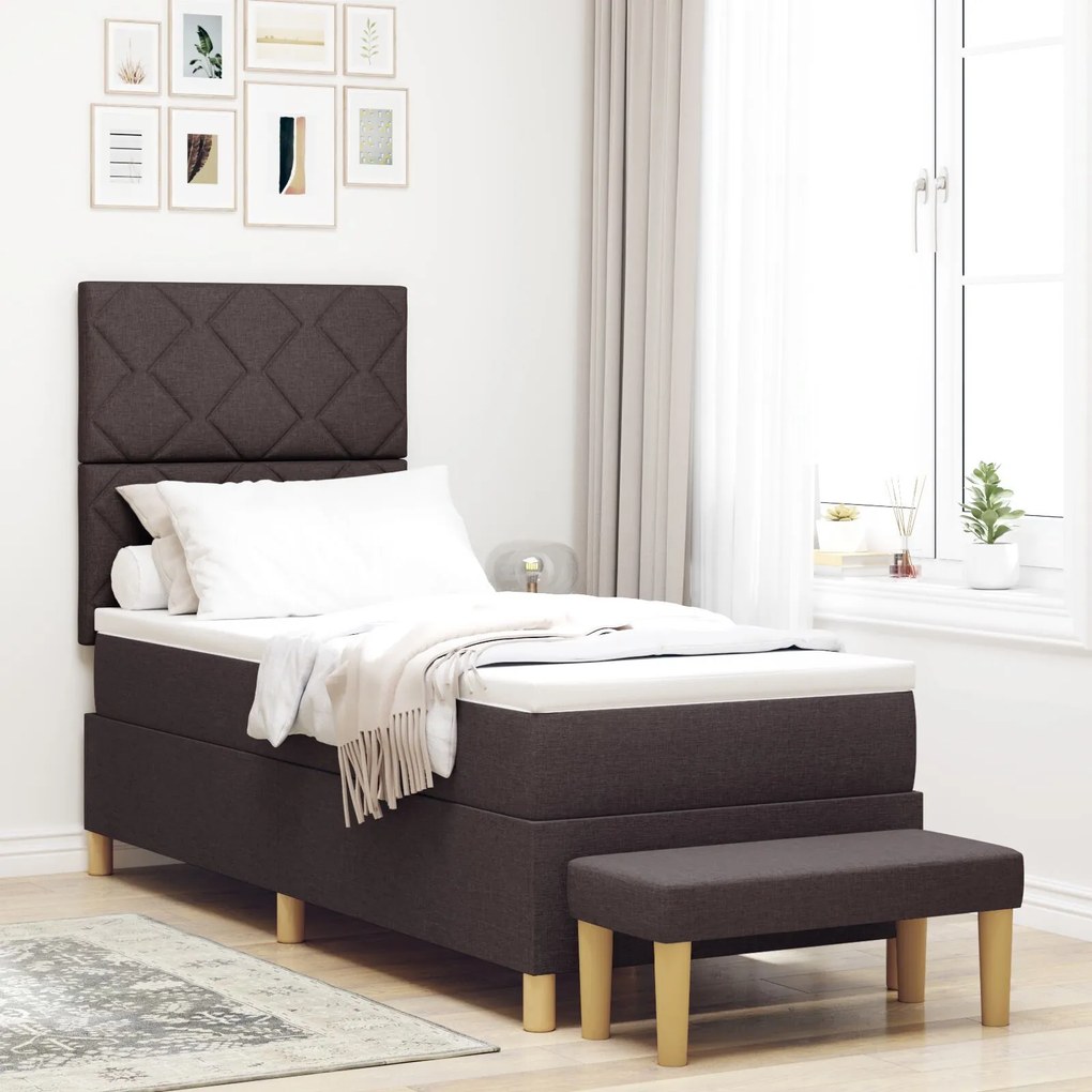 vidaXL Pat cu Arcuri cu Saltea și Bancă Maro Închis 80x200 cm Țesătură