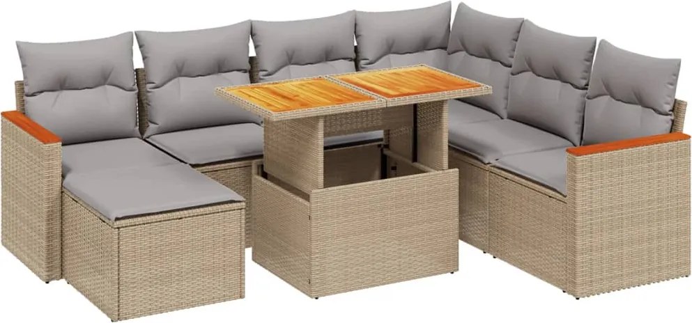vidaXL Set canapele de grădină, 8 piese, cu perne, bej, poliratan
