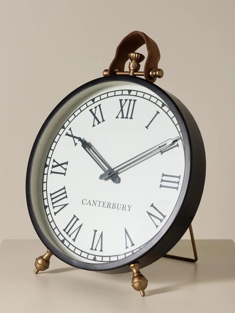 Ceas mare de masa din piele si alama , " Canterbury "