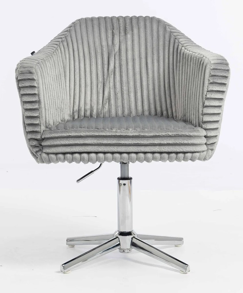 HR832CROSS Scaun Gri Teddy Cord cu Bază Cromata