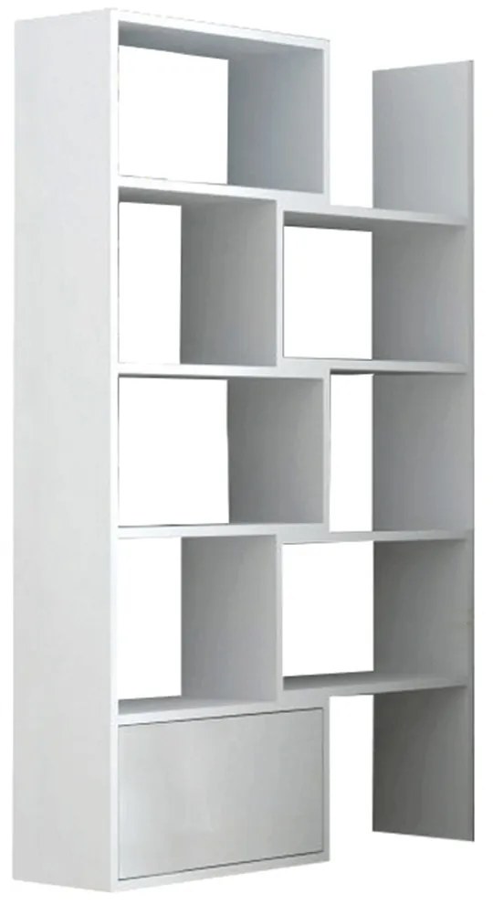 RAA601 - Rafturi colt, 130 cm, biblioteca pentru birou, dulap hol, living - Alb