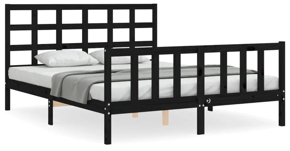 3192115 vidaXL Cadru de pat cu tăblie, negru, 160x200 cm, lemn masiv