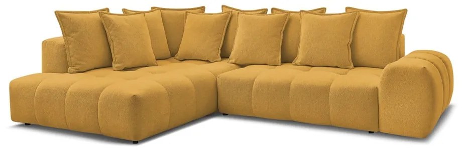 Colțar galben muștar extensibil/cu spațiu de depozitare cu tapițerie din chenille (cu colț pe partea stângă/în formă de ”L”) Everest – Bobochic Paris