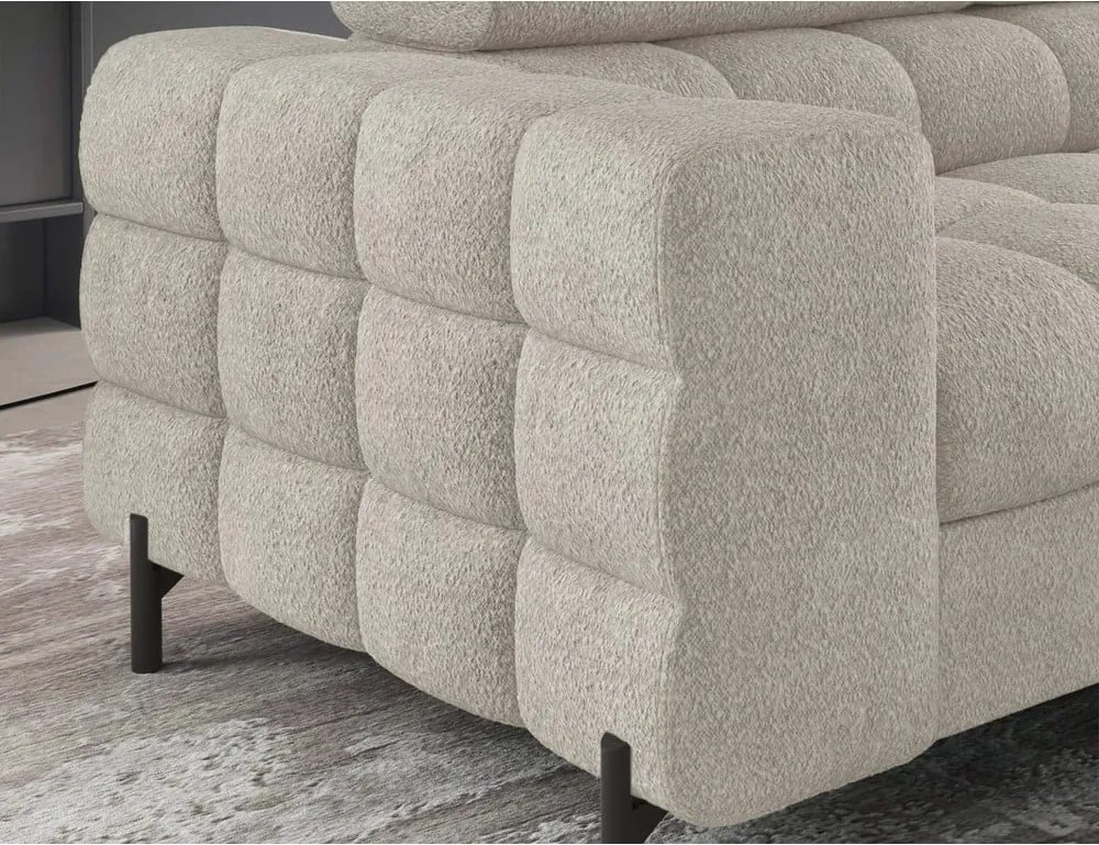 Colțar crem extensibil/cu spațiu de depozitare cu tapițerie din țesătură bouclé (cu colț pe partea dreaptă/în formă de ”L”) Ferucce – ELTAP