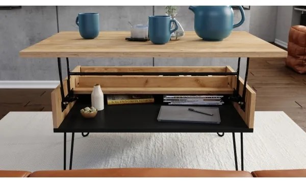 Măsuță de cafea cu blat rabatabil și raft HALIJA stejar/negru