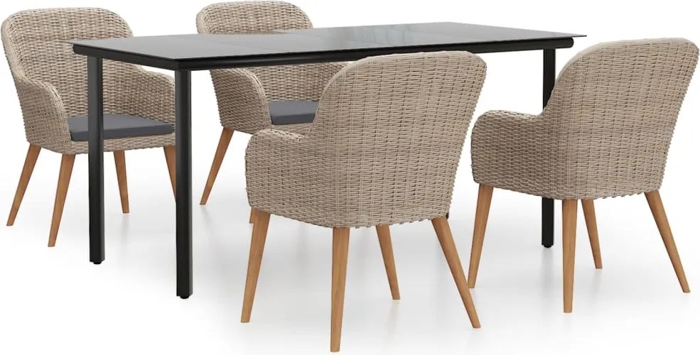 vidaXL Set de servit masa pentru grădină, 5 piese, cu perne, maro