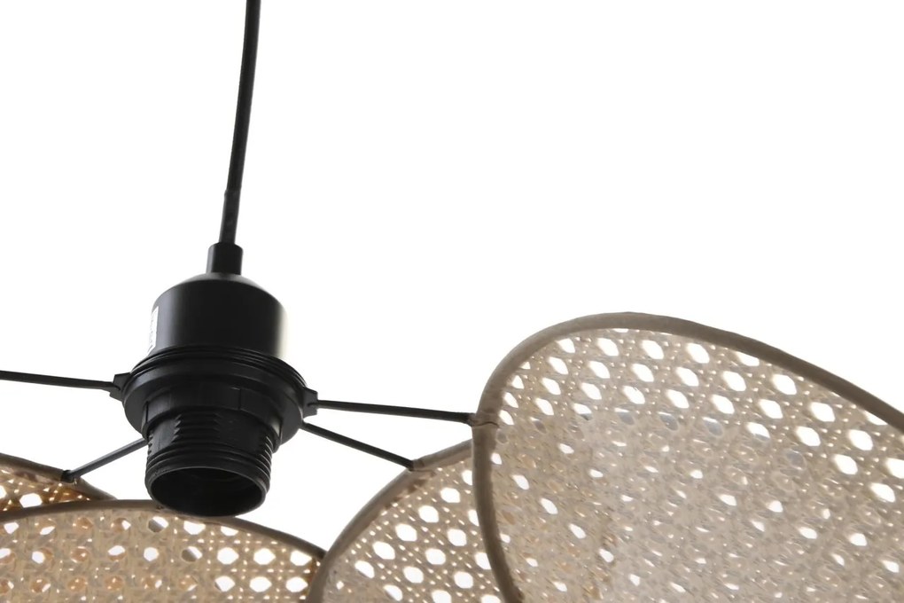 Lustră suspendată din ratan împletit, metal și bumbac, maro și negru, formă plată, 23 x 64 cm, „Dun”