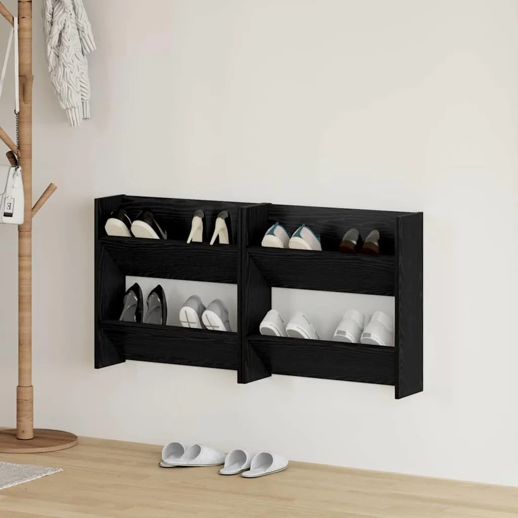 vidaXL Dulapuri pentru pantofi de perete cu raft Altele 2 pcs Stejar negru