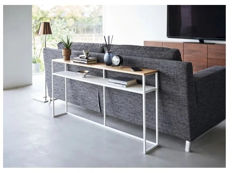 Masă consolă albă/maro deschis cu aspect de lemn de frasin 20,5x126 cm Tower – YAMAZAKI