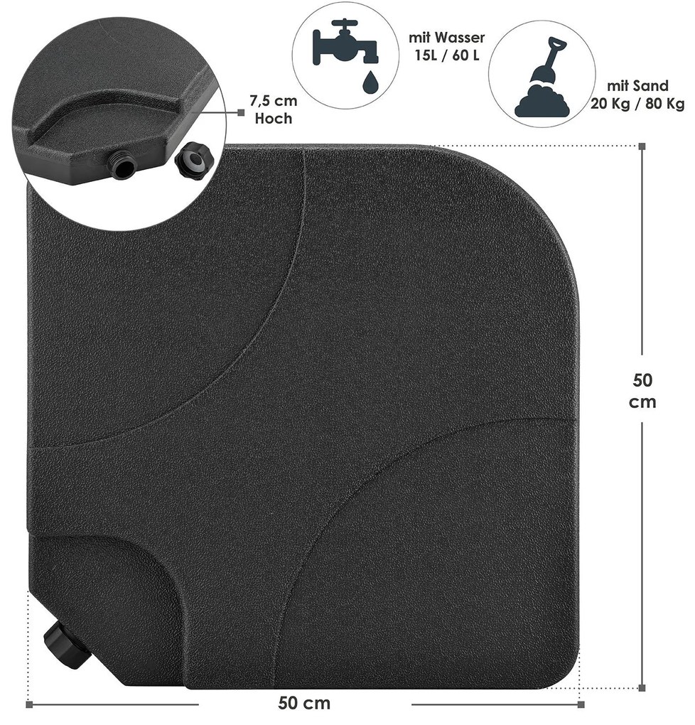 Suport stabilitate umbrelã "Quad" din 4 piese setat pânã la 80 kg, negru