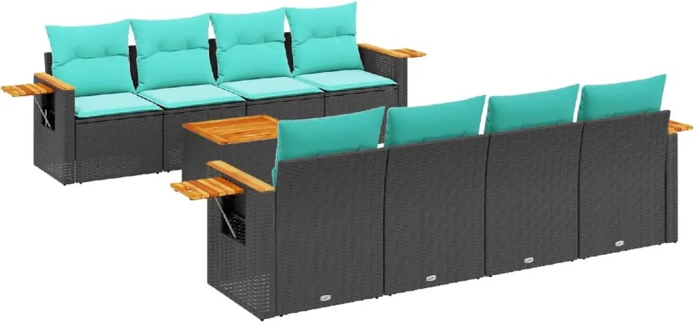 vidaXL Set mobilier de grădină cu perne, 9 piese, negru, poliratan