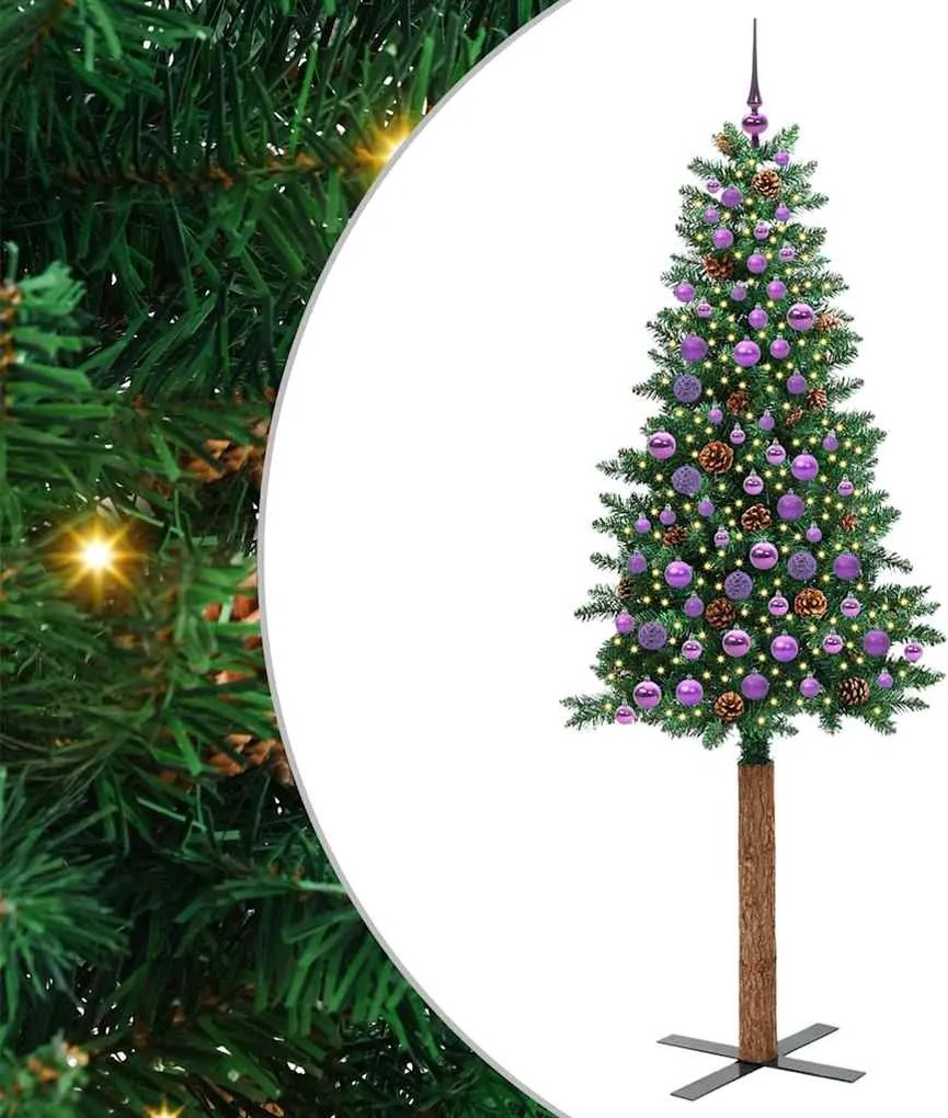 vidaXL Brad de Crăciun subțire Verde 210 cm PVC și lemn de PIN masiv