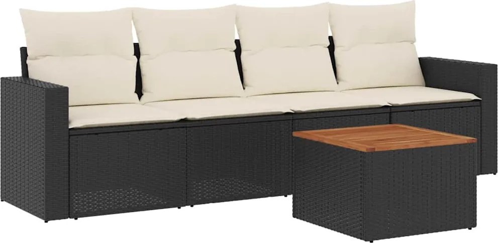 vidaXL Set mobilier de grădină cu perne, 5 piese, negru, poliratan