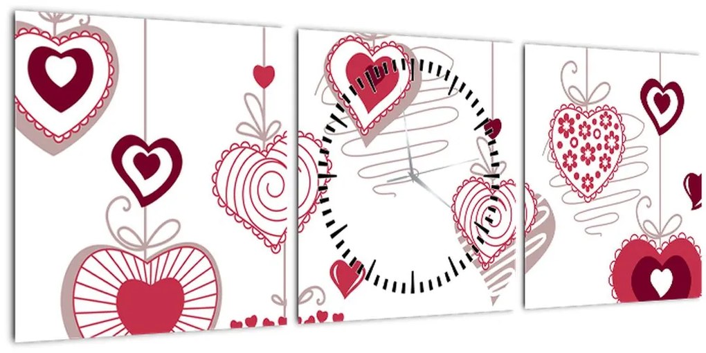 Tablou cu inimiore pictate (cu ceas) (90x30 cm)