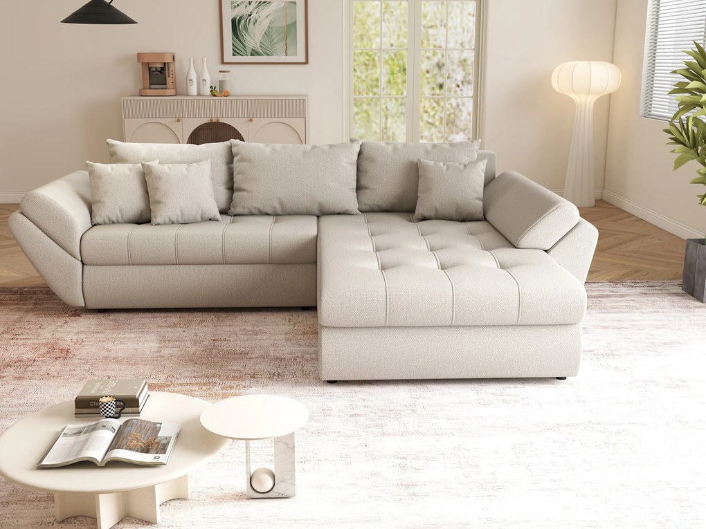 Colțar extensibil dumonde cu ladă de depozitare si sezut confortabil din spuma high-density, Loana Enjoy Bej II 270x185 cm