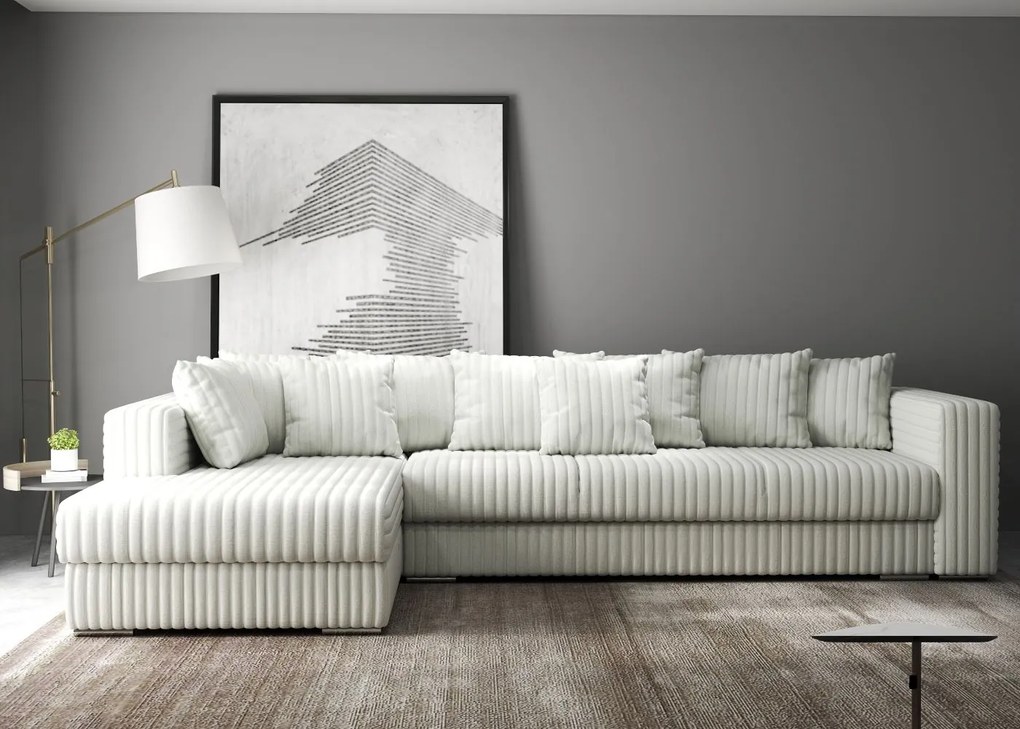 Colțar extensibil dumonde cu ladă de depozitare si sezut confortabil din spuma high-density, Gloria  Ambience Ivory 320x183 cm
