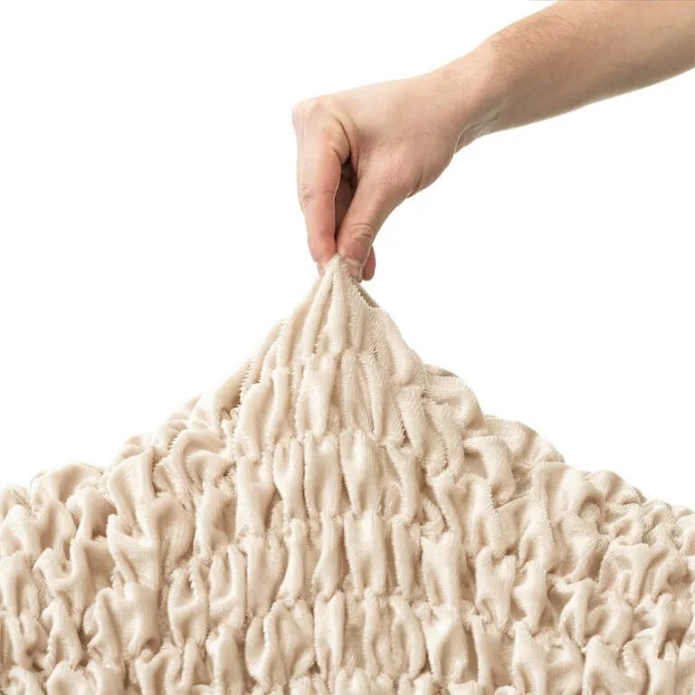 Huse bielastice VELVET bej fotoliu dublu (l. 120 - 160 cm)
